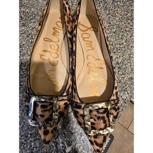 Sam Edelman Sonja Leopard Flats Cow Fur Pointed Toe w Buckle Tortoiseshell SZ 8M